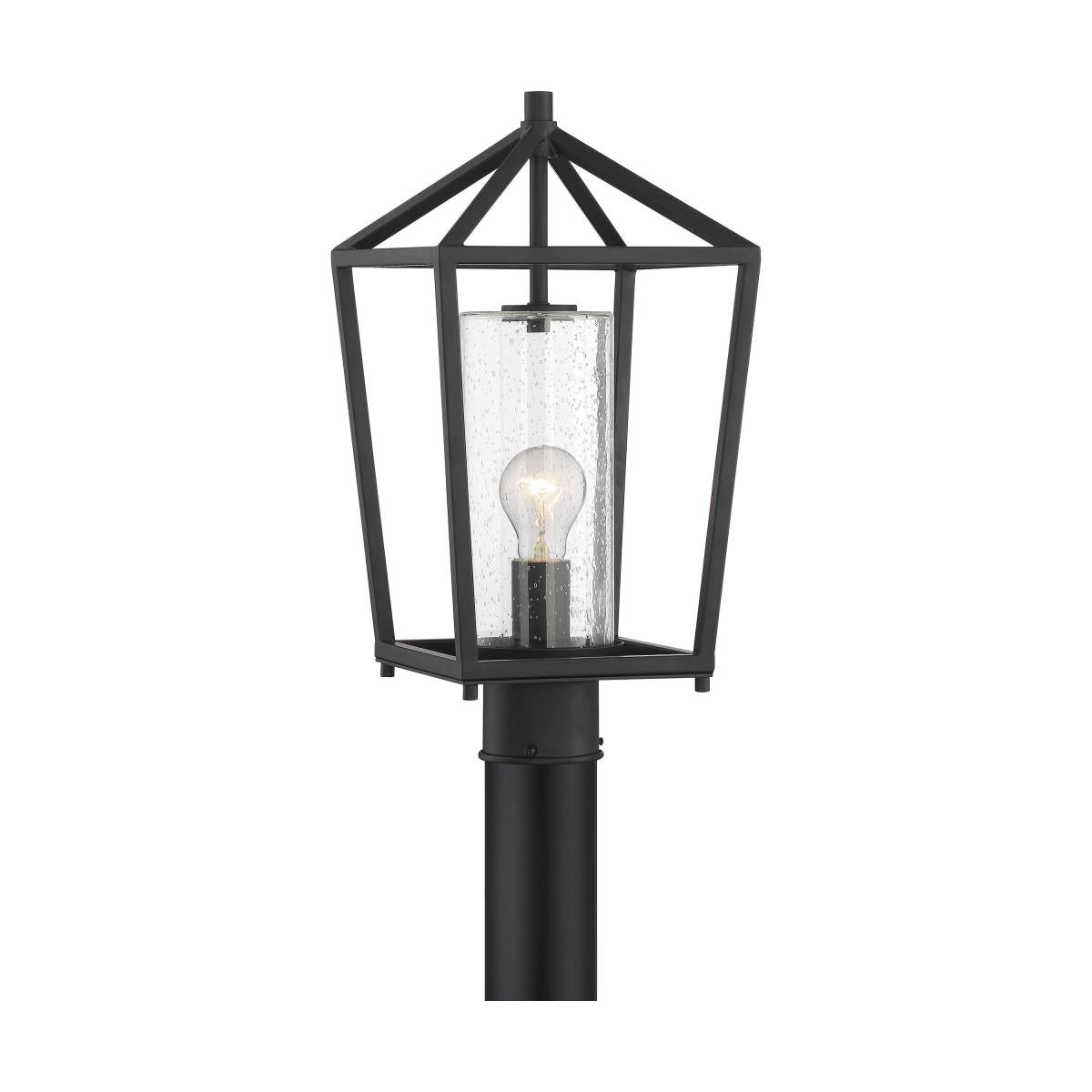 Hopewell- 1 Light Post Lantern - with Clear Seeded Glass - Matte Black Finish - Satco 60-6595