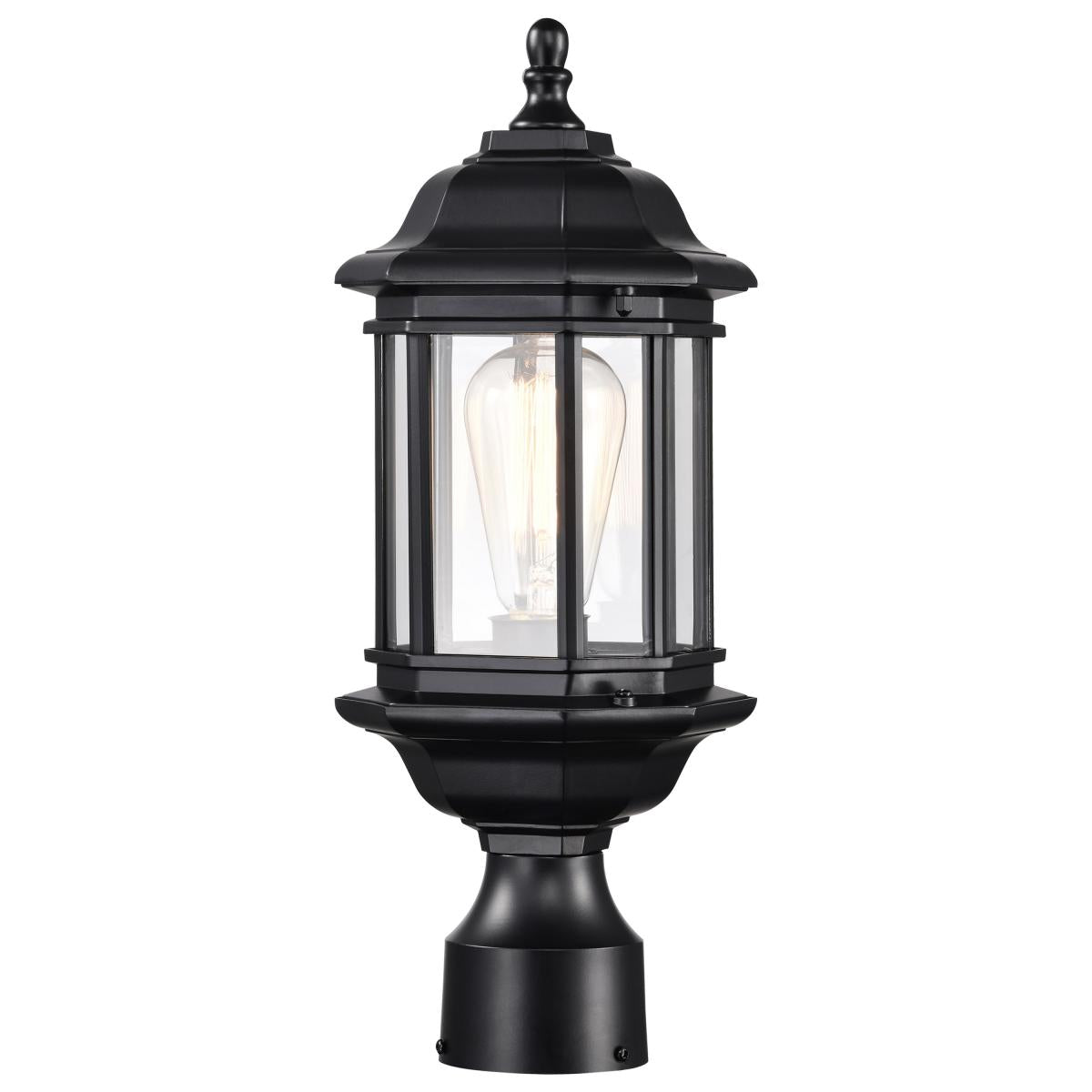 Hopkins Outdoor Collection 16 inch Small Post Light Pole Lantern - Matte Black Finish with Clear Glass - Satco 60-6116