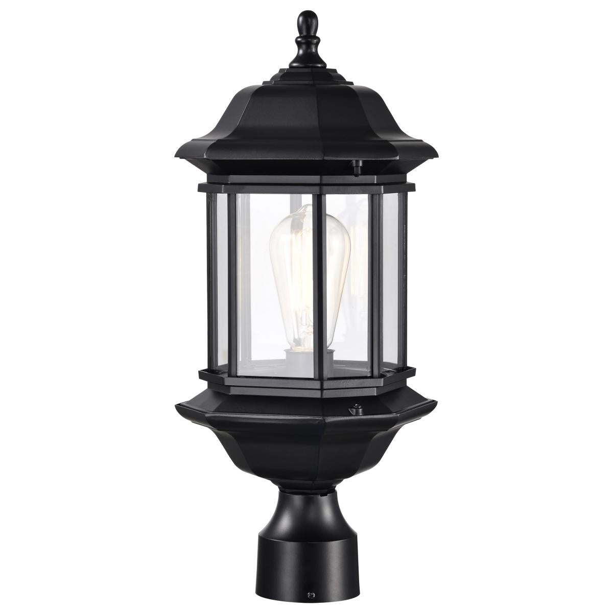 Hopkins Outdoor Collection 18.5 inch Large Post Light Pole Lantern - Matte Black Finish with Clear Glass - Satco 60-6115