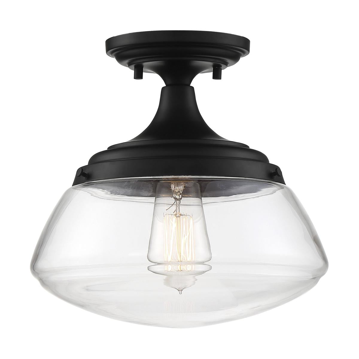 Kew - 1 Light Semi Flush - with Clear Glass - Aged Bronze Finish - Satco 60-6799