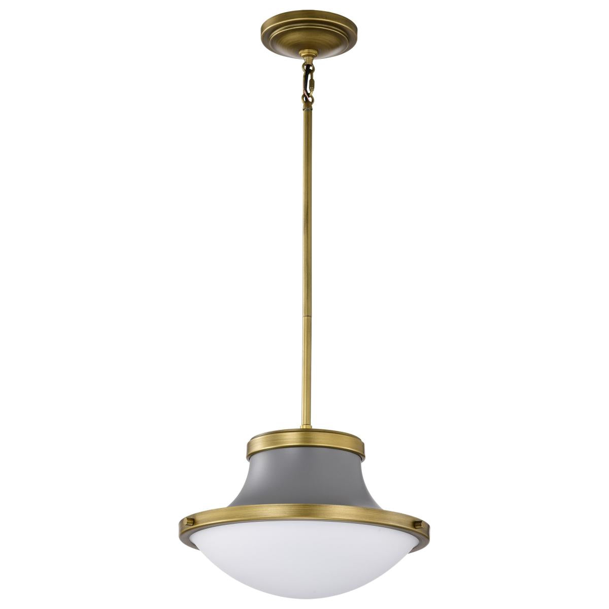 Lafayette 1 Light Pendant - 14 Inches - Gray Finish with Natural Brass Accents and White Opal Glass - Satco 60-7917