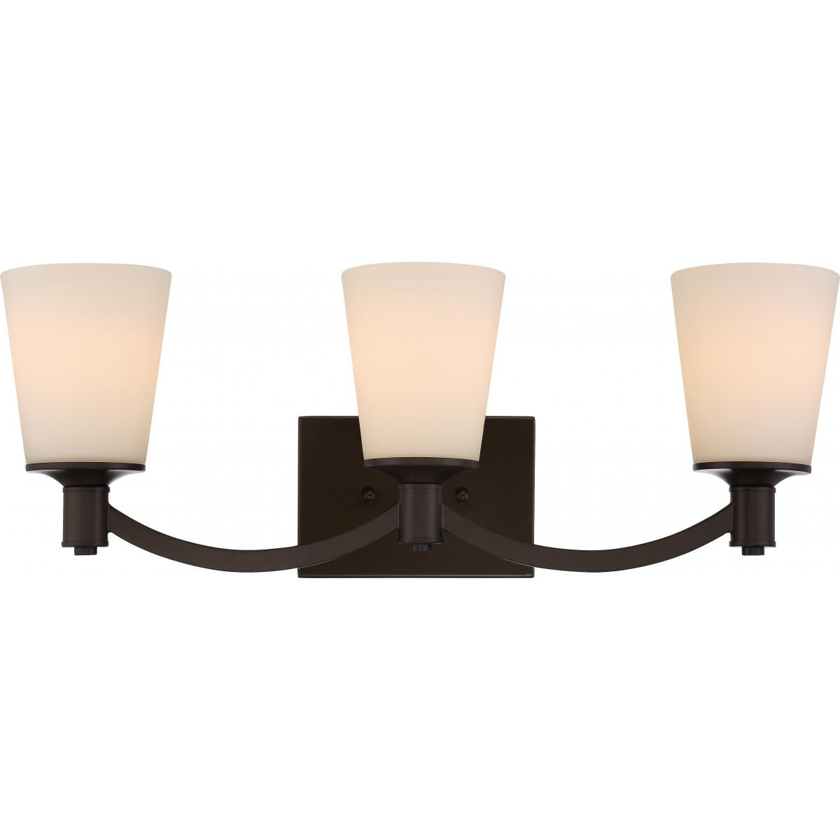 Laguna - 3 Light Vanity with White Glass - Aged Bronze Finish - Satco 60-5923