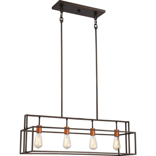 Lake - 4 Light Island Pendant - Forest Bronze Finish with Copper Accents - Satco 60-5854