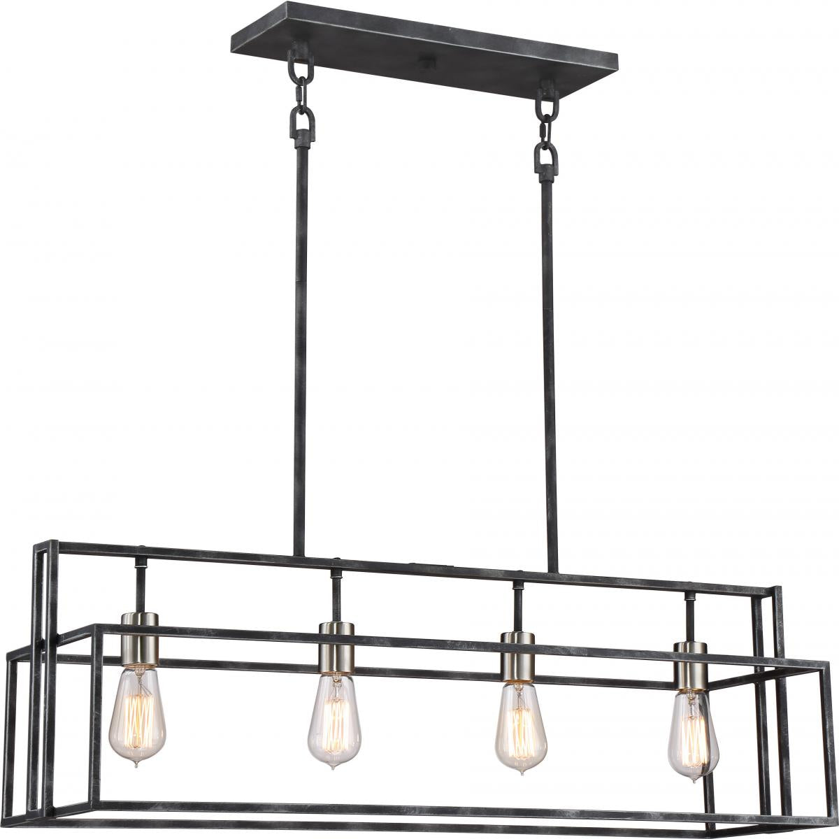 Lake - 4 Light Island Pendant - Iron Black Finish with Brushed Nickel Accents - Satco 60-5859