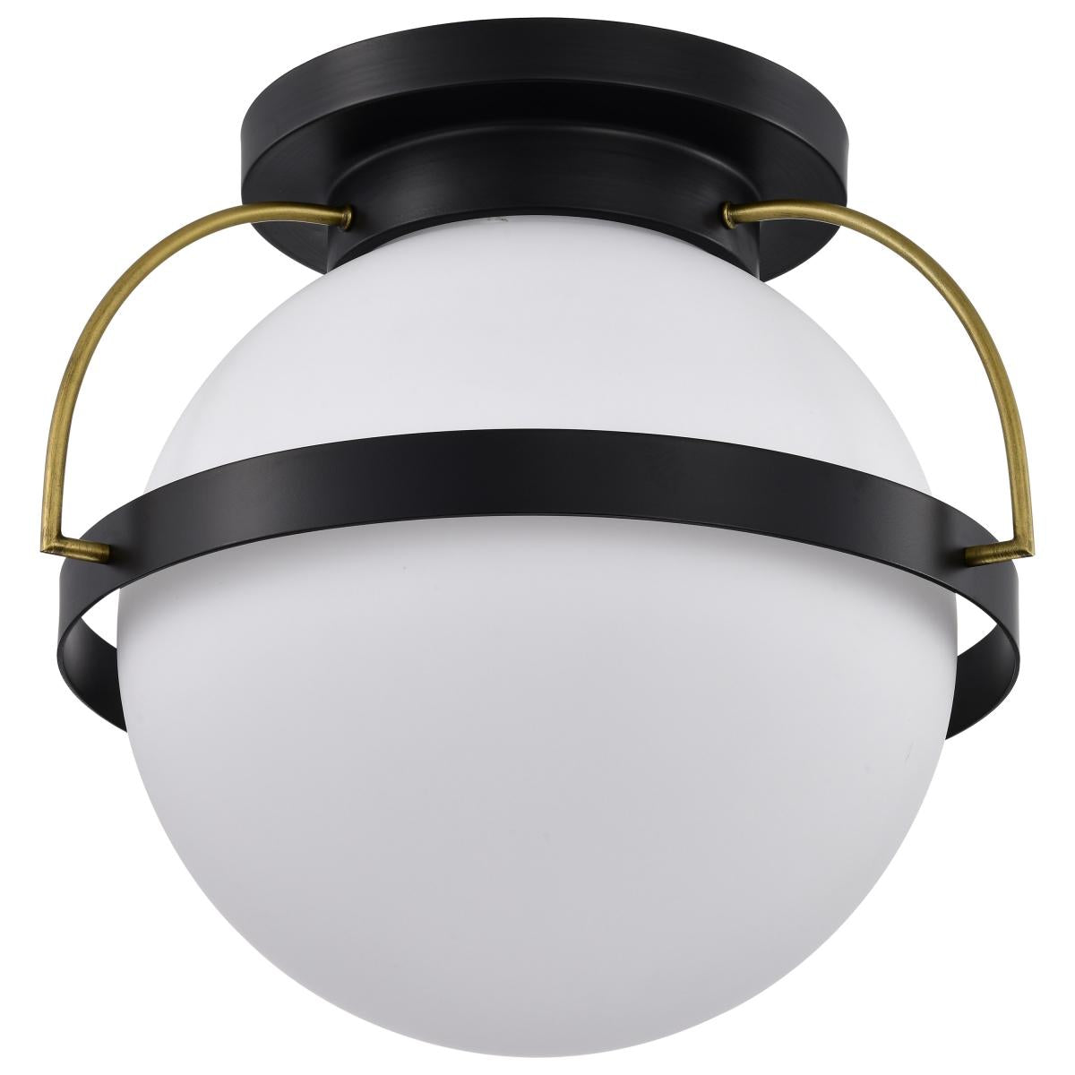 Lakeshore 1 Light Large Flush - Matte Black & Natural Brass Finish - White Opal Glass - Satco 60-7772