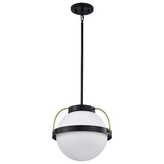 Lakeshore 1 Light Large Pendant - Matte Black & Natural Brass Finish - White Opal Glass - Satco 60-7775