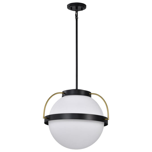 Lakeshore 1 Light Medium Pendant - Matte Black & Natural Brass Finish - White Opal Glass - Satco 60-7774