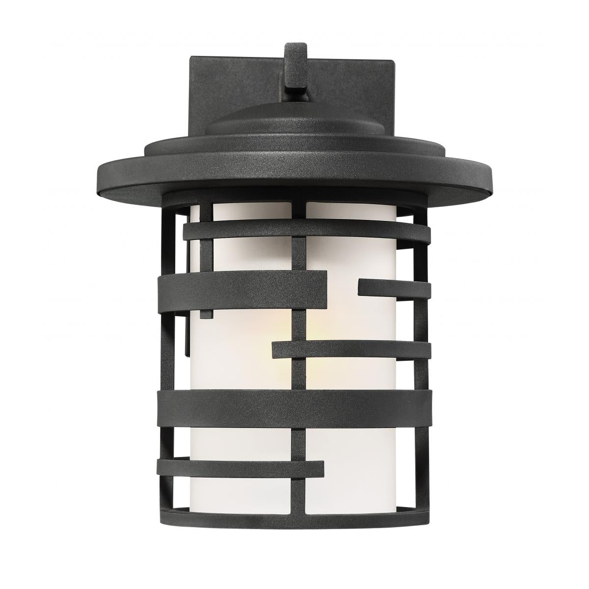Lansing - 1 Light 12" Wall Lantern with Etched Glass - Textured Black Finish - Satco 60-6402