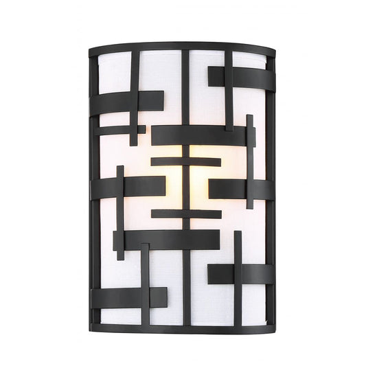 Lansing - 2 Light Wall Sconce with White Fabric Shade - Midnight Bronze Finish - Satco 60-6431