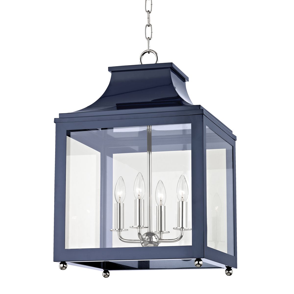 Leigh Large Lantern - Polished Nickel/Navy by Mitzi