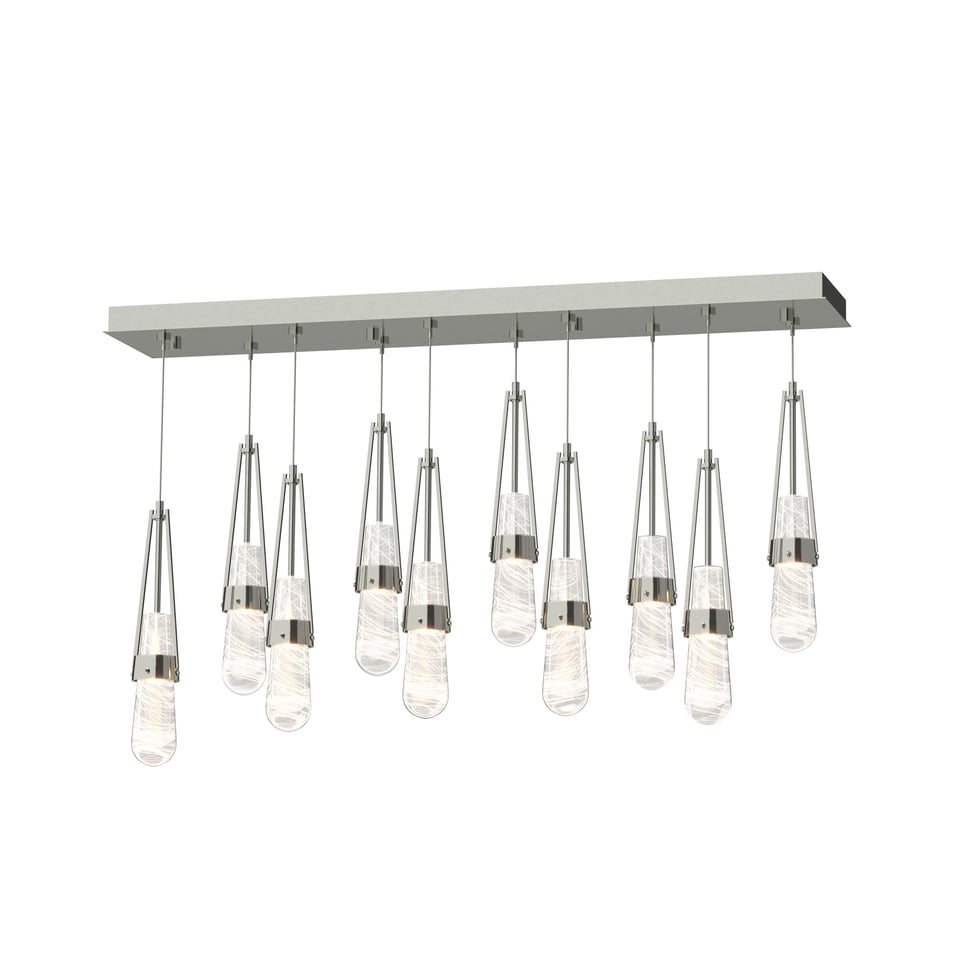 Link 10-Light Blown Glass Pendant - Sterling - Clear with White Threading Glass by Hubbardton Forge