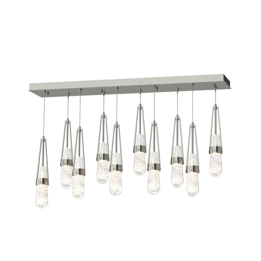 Link 10-Light Blown Glass Pendant - Sterling - Clear with White Threading Glass by Hubbardton Forge