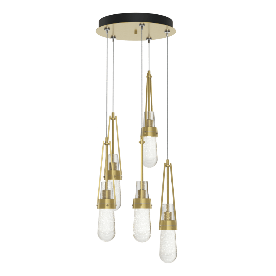 Link 5-Light Blown Glass Pendant - Modern Brass - Clear Bubble Glass by Hubbardton Forge