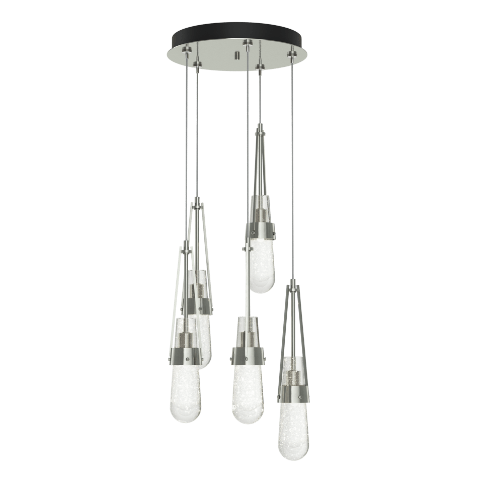 Link 5-Light Blown Glass Pendant - Sterling - Clear Bubble Glass by Hubbardton Forge