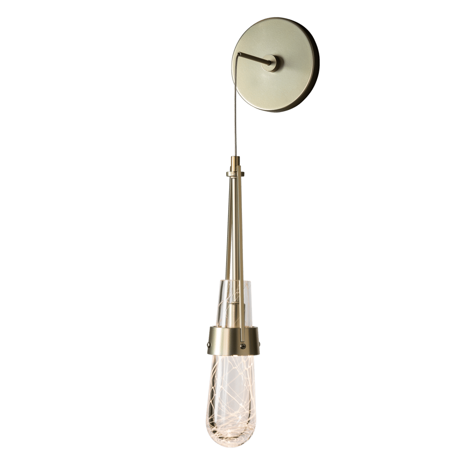 Link Blown Glass Low Voltage Sconce - Modern Brass - Clear with White Threading Glass by Hubbardton Forge