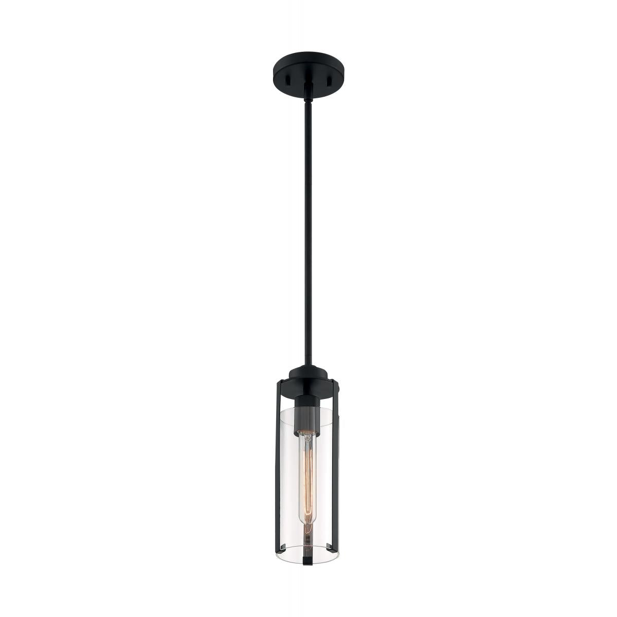 Marina - 1 Light Mini Pendant with Clear Glass - Matte Black Finish - Satco 60-7160