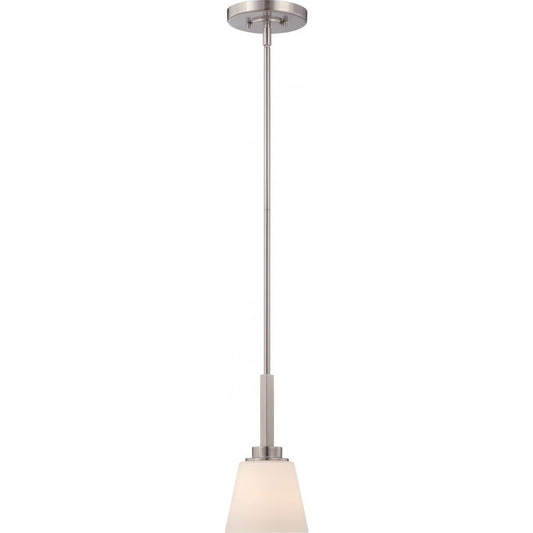 Mobili - 1 Light Mini Pendant with Satin White Glass - Brushed Nickel Finish - Satco 60-5457