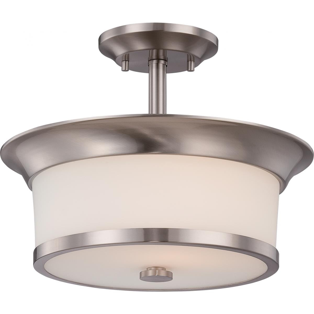 Mobili - 2 Light Semi Flush with Satin White Glass - Brushed Nickel Finish - Satco 60-5450