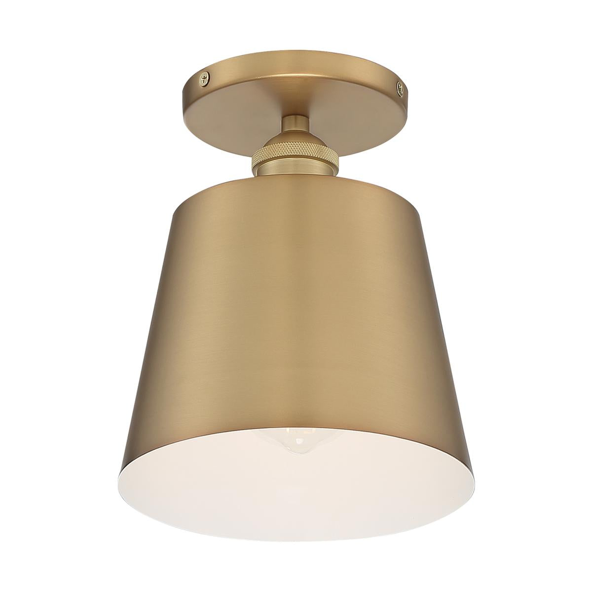 Motif - 1 Light Semi-Flush with- Brushed Brass and White Accents Finish - Satco 60-7321