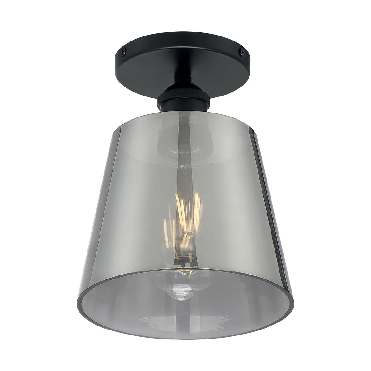 Motif - 1 Light Semi-Flush with Smoked Glass - Black and Smoked Glass Finish - Satco 60-7333
