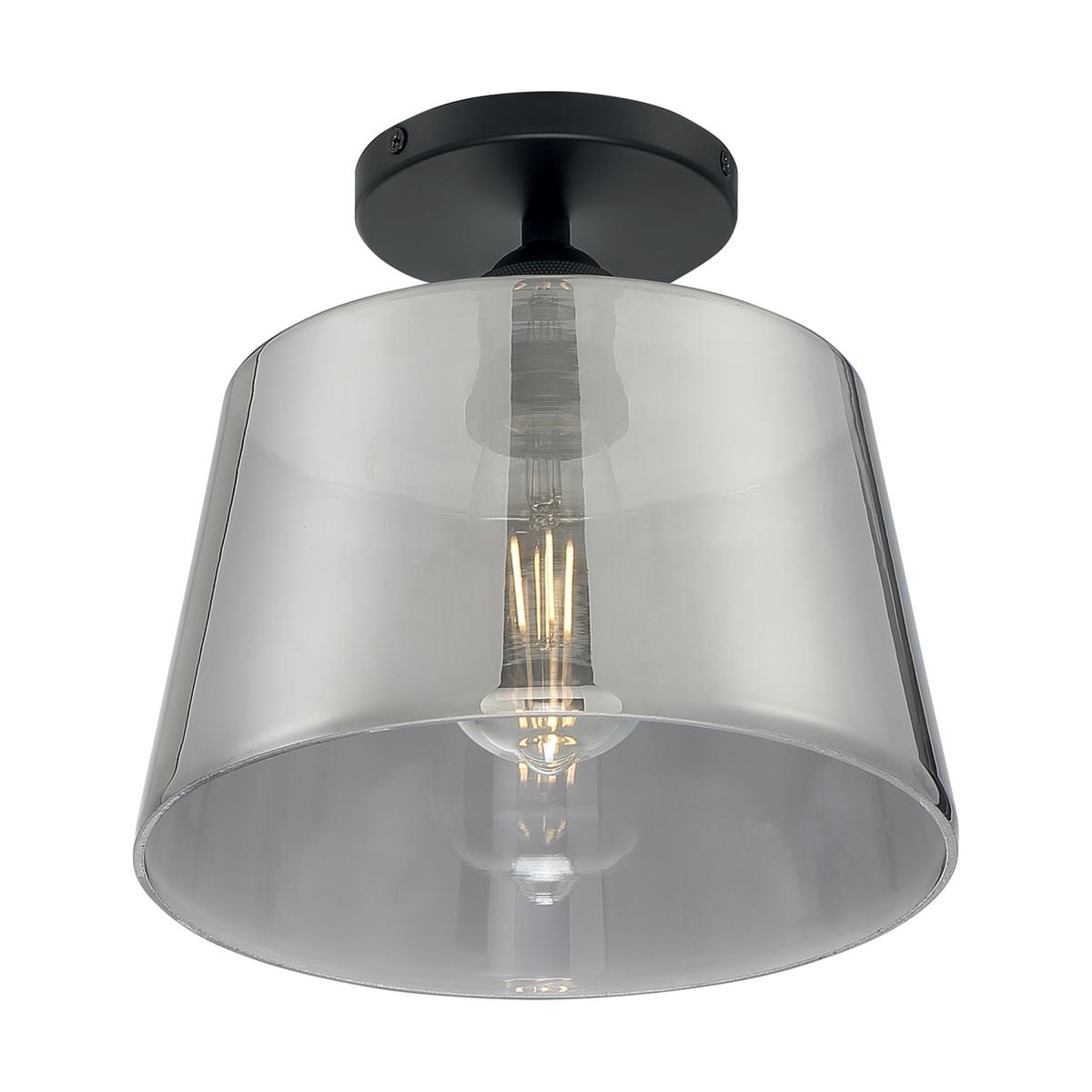 Motif - 1 Light Semi-Flush with Smoked Glass - Black and Smoked Glass Finish - Satco 60-7334