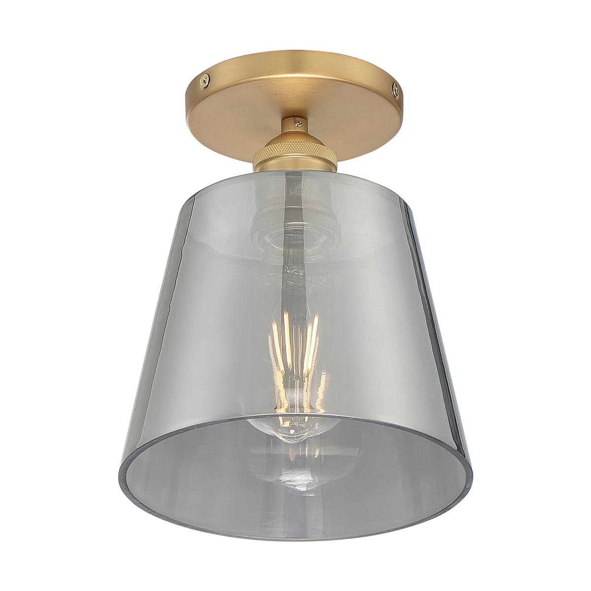 Motif - 1 Light Semi-Flush with Smoked Glass - Brushed Brass and Smoked Glass Finish - Satco 60-7323