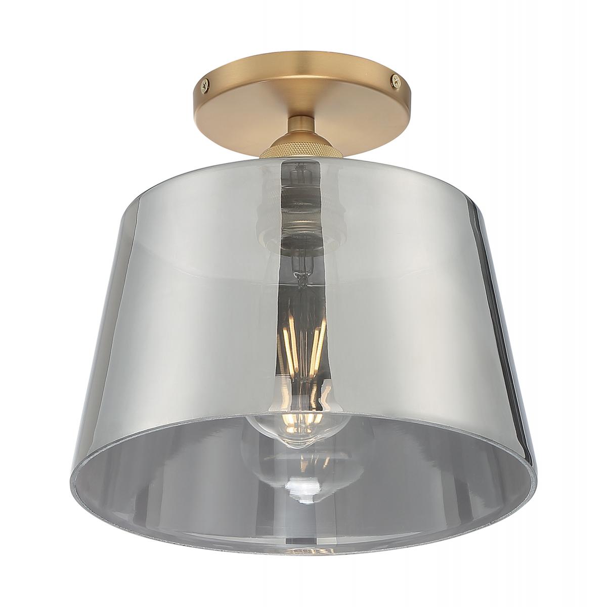 Motif - 1 Light Semi-Flush with Smoked Glass - Brushed Brass and Smoked Glass Finish - Satco 60-7324