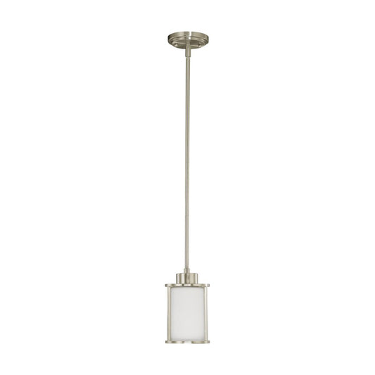 Odeon - 1 Light Mini Pendant with Satin White Glass - Brushed Nickel Finish - Satco 60-2866