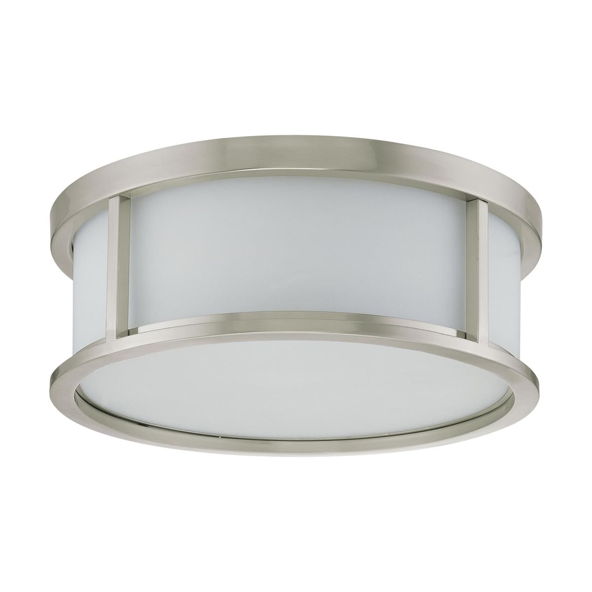 Odeon - 3 Light 15" Flush Dome with Satin White Glass - Brushed Nickel Finish - Satco 60-2862