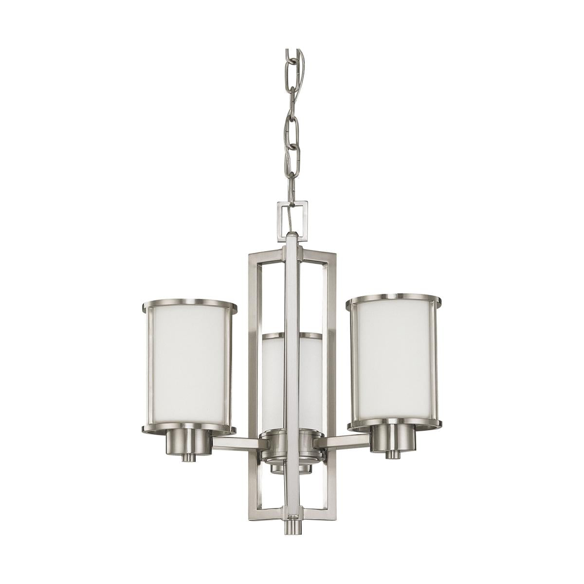 Odeon - 3 Light (convertible up with down) Chandelier with Satin White Glass - Brushed Nickel Finish - Satco 60-2851