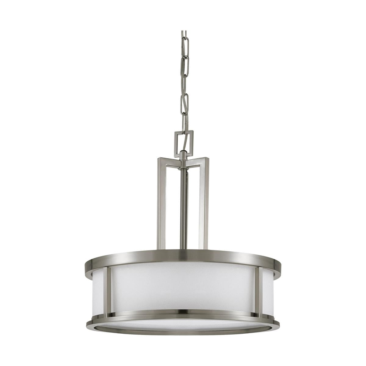 Odeon - 4 Light Pendant with Satin White Glass - Brushed Nickel Finish - Satco 60-2857