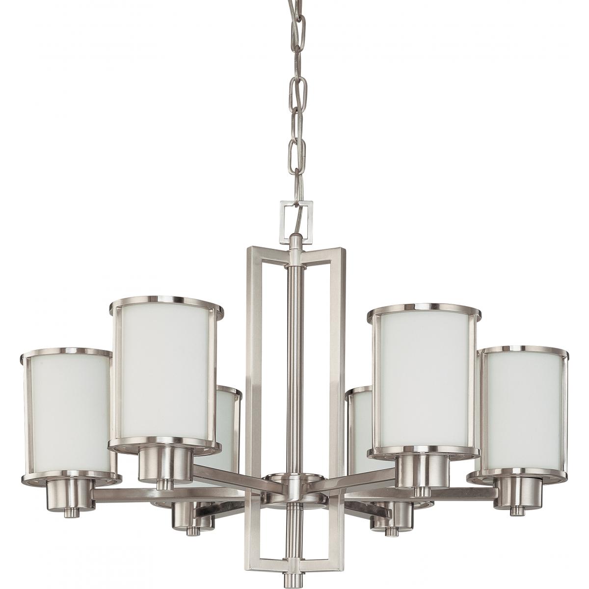 Odeon - 6 Light (convertible up with down) Chandelier with Satin White Glass - Brushed Nickel Finish - Satco 60-2853