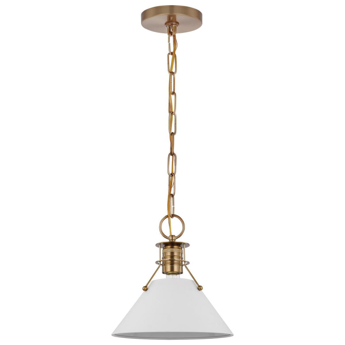Outpost - 1 Light - Large Pendant - Matte White with Burnished Brass - Satco 60-7526