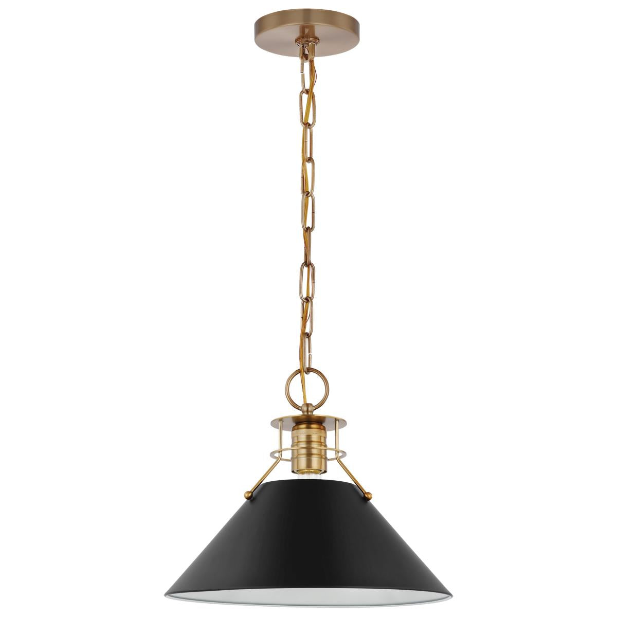 Outpost - 1 Light - Medium Pendant - Matte Black with Burnished Brass - Satco 60-7523