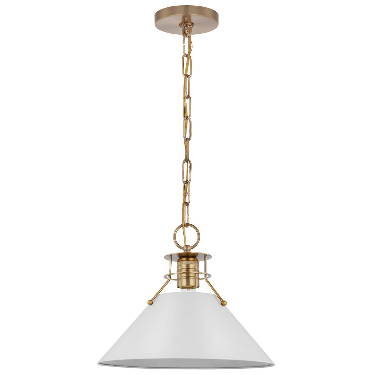 Outpost - 1 Light - Medium Pendant - Matte White with Burnished Brass - Satco 60-7524