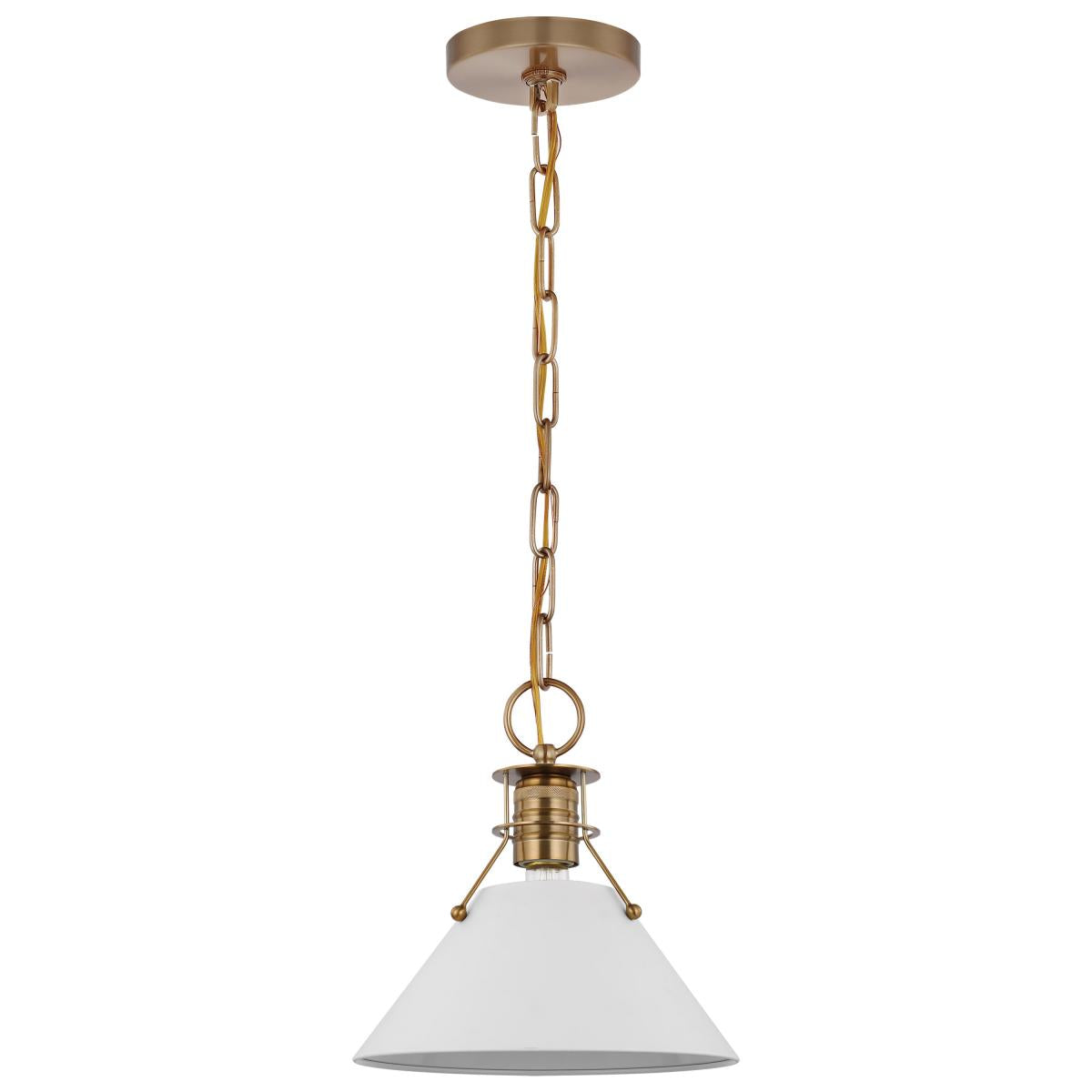 Outpost - 1 Light - Small Pendant - Matte White with Burnished Brass - Satco 60-7522