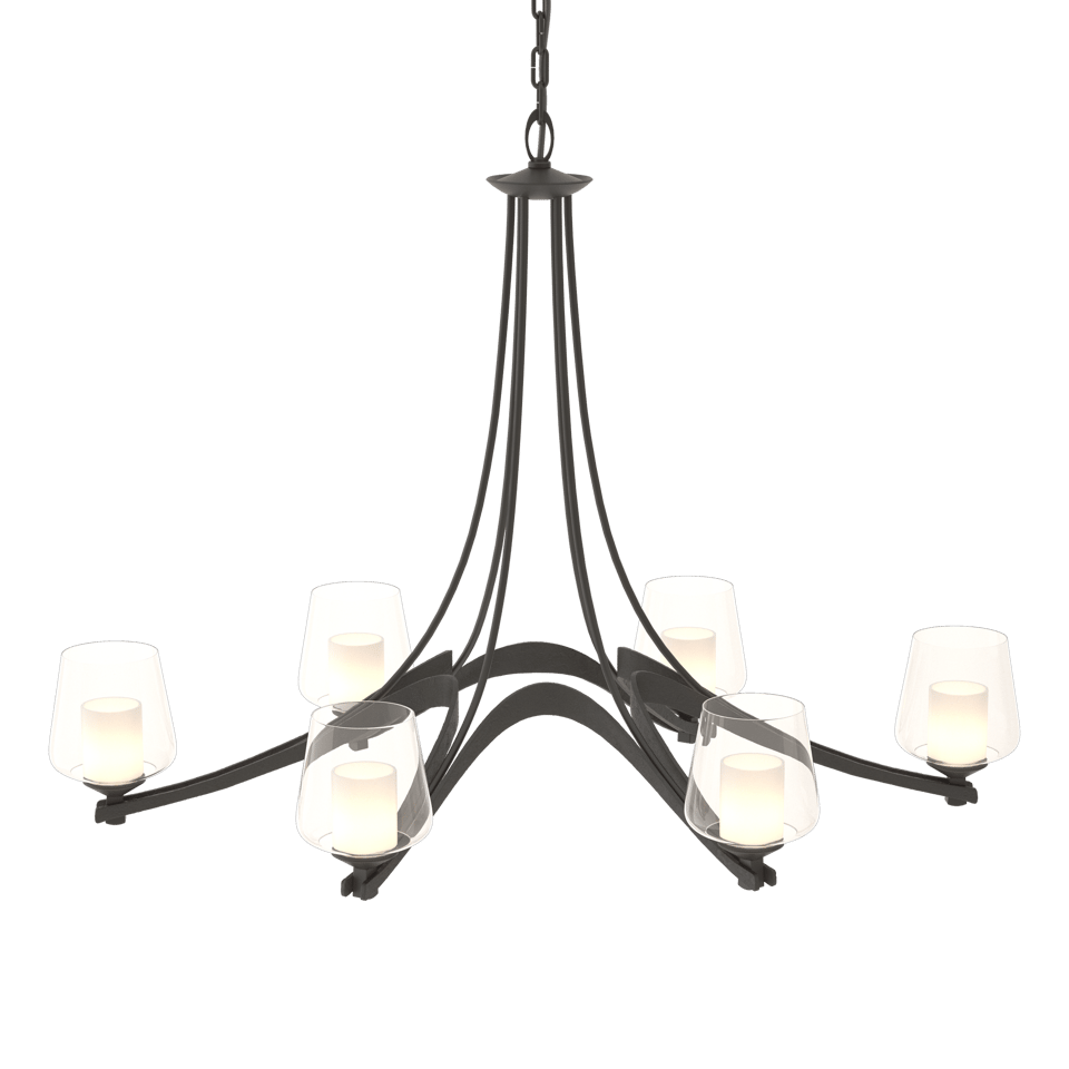 Oval Ribbon 6-Arm Chandelier - Opal and Clear Glass - Black by Hubbardton Forge