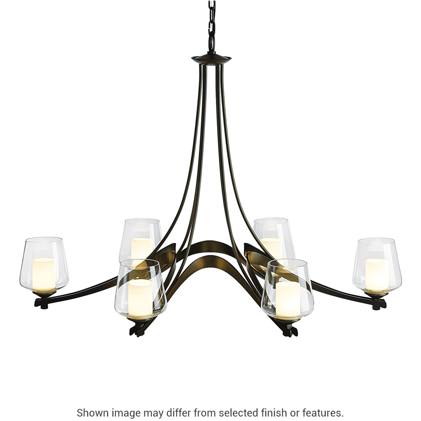 Oval Ribbon 6-Arm Chandelier - Opal and Clear Glass - White by Hubbardton Forge