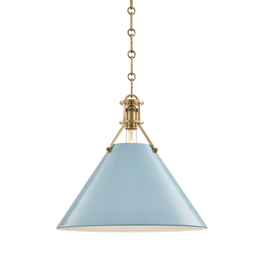Painted No.2 Large Pendant - Aged Brass/Blue Bird by Hudson Valley Lighting