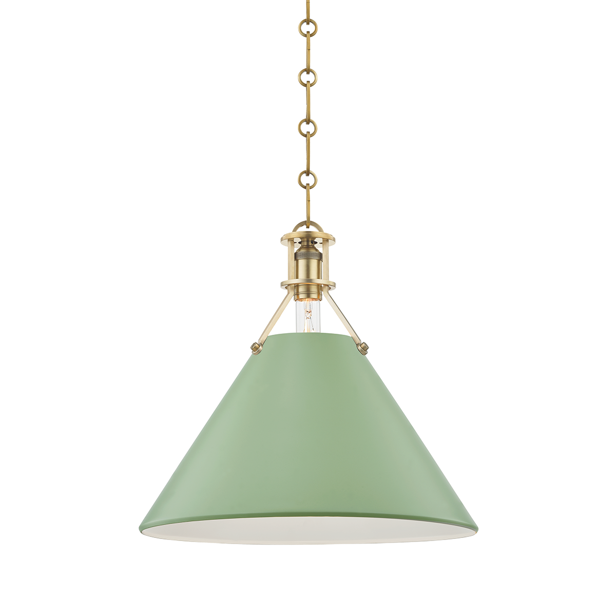 Painted No.2 Large Pendant - Aged Brass/Leaf Green Combo by Hudson Valley Lighting