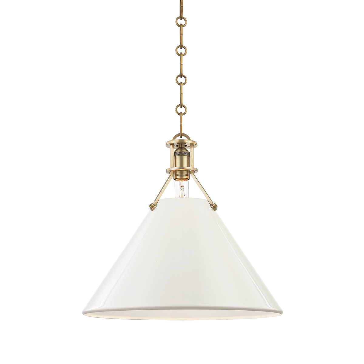 Painted No.2 Large Pendant - Aged Brass/Off White by Hudson Valley Lighting