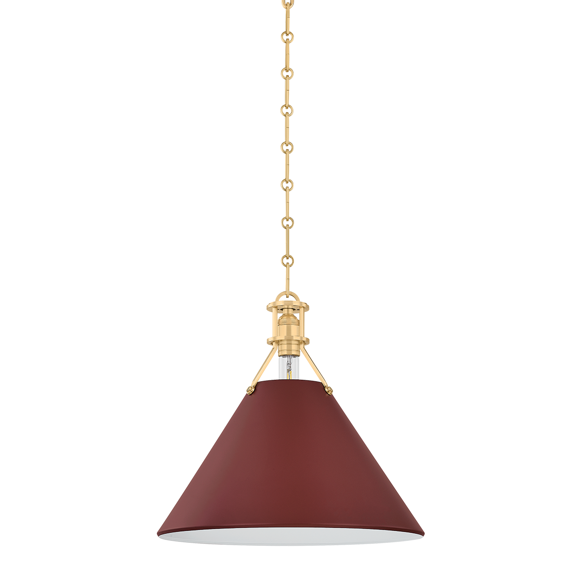 Painted No.2 Large Pendant - Aged Brass/Soft Crimson by Hudson Valley Lighting