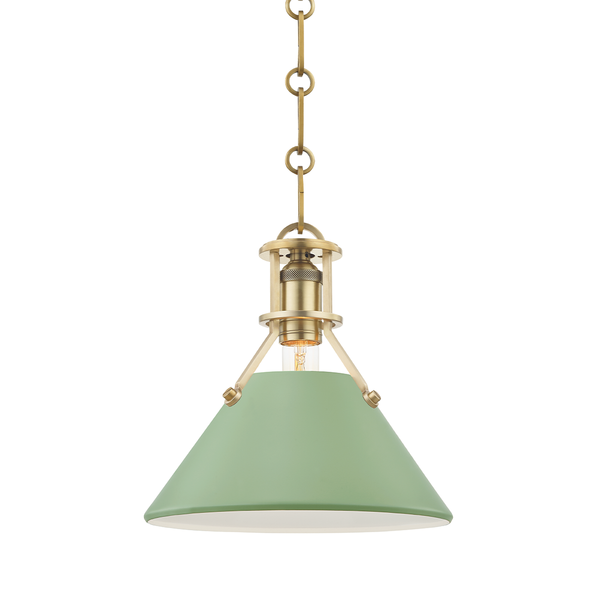 Painted No.2 Medium Pendant - Aged Brass/Leaf Green Combo by Hudson Valley Lighting
