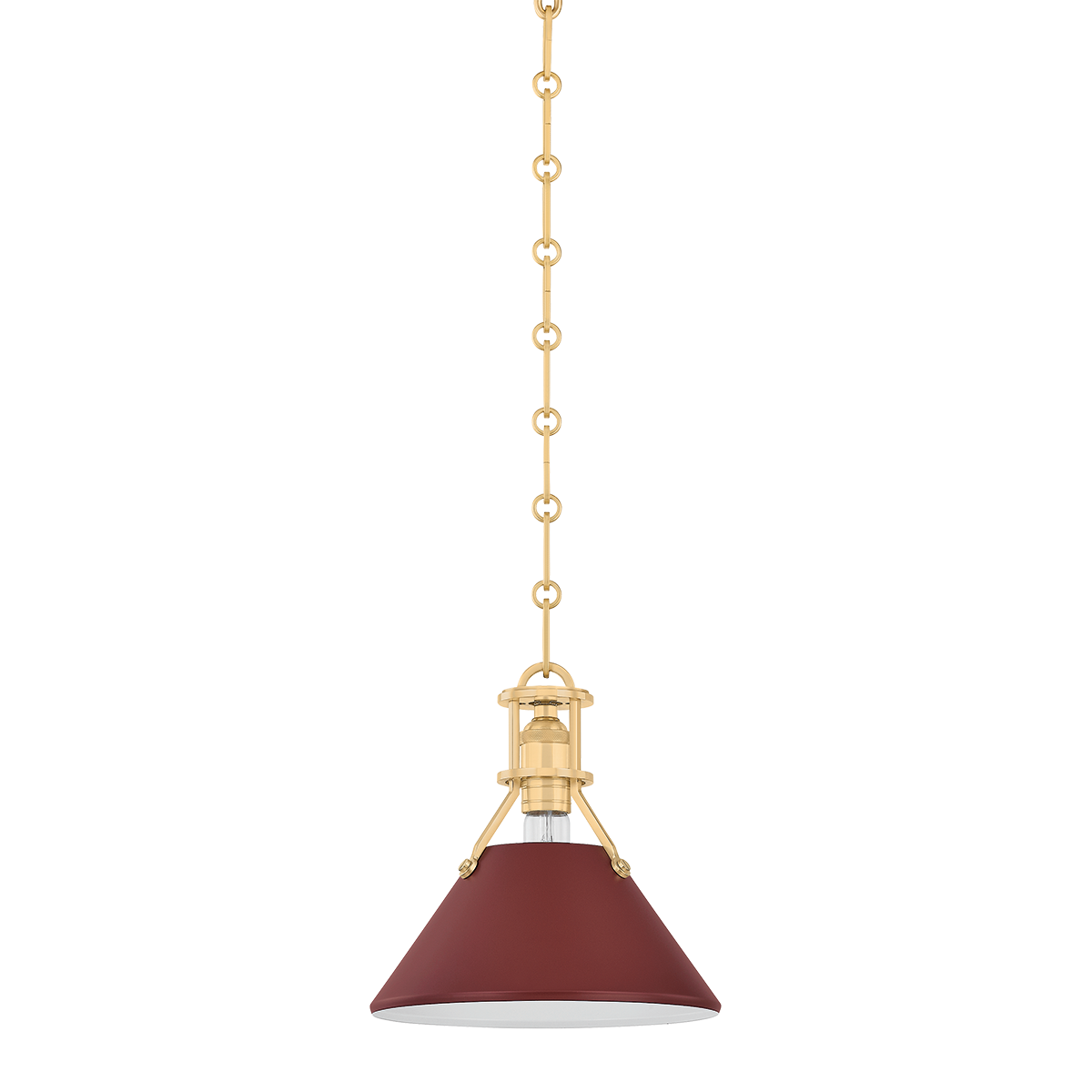 Painted No.2 Medium Pendant - Aged Brass/Soft Crimson by Hudson Valley Lighting