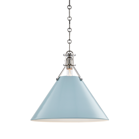 Painted No.2 Small Pendant - Polished Nickel/Blue Bird by Hudson Valley Lighting