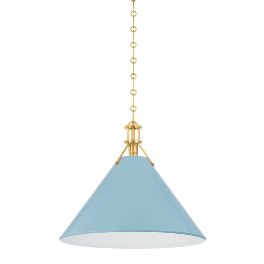 Painted No.2 X-Large Pendant - Aged Brass/Blue Bird by Hudson Valley Lighting