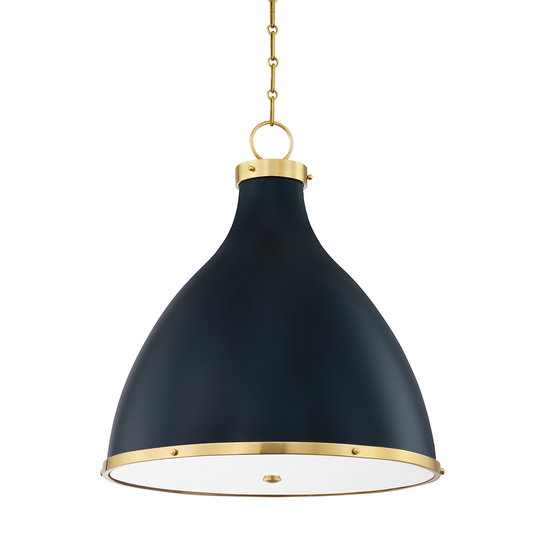 Painted No.3 Pendant - 3-Light - Aged Brass/Darkest Blue by Hudson Valley Lighting
