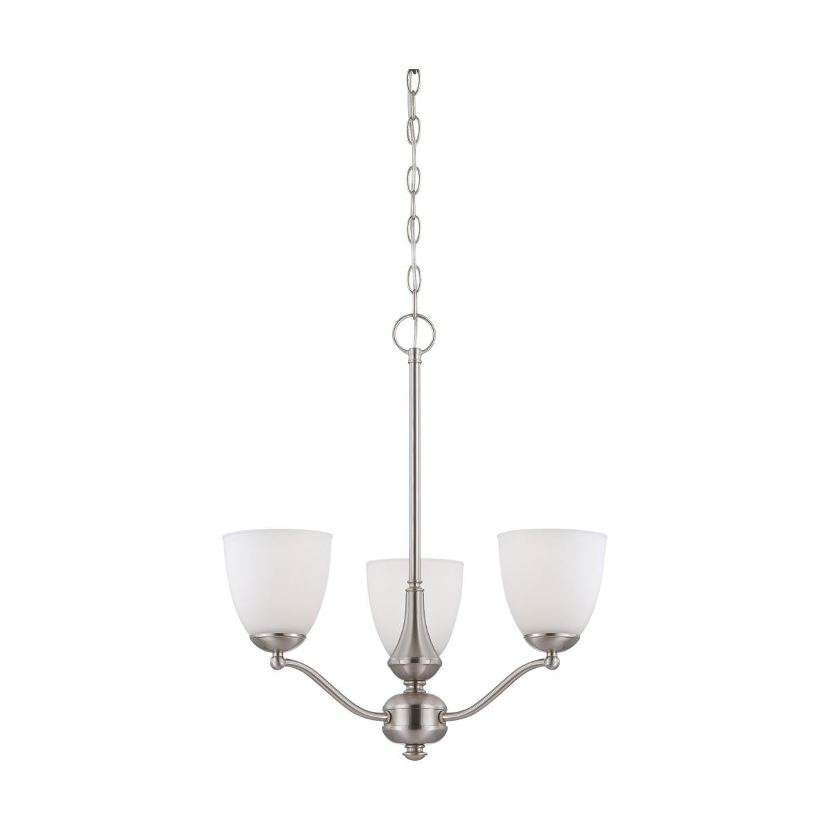Patton - 3 Light Chandelier (Arms Up) with Frosted Glass - Brushed Nickel Finish - Satco 60-5036