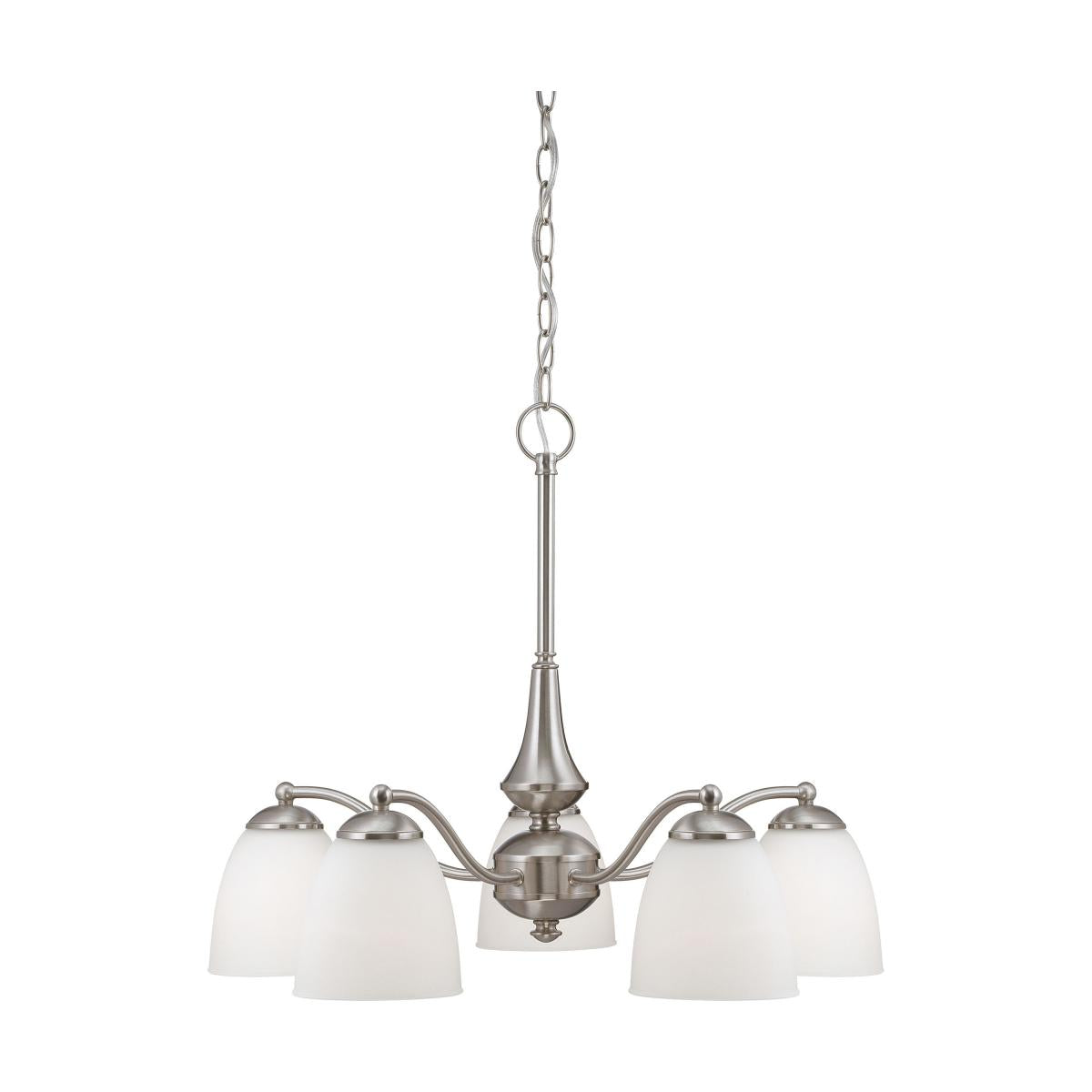 Patton - 5 Light Chandelier (Arms Down) with Frosted Glass - Brushed Nickel Finish - Satco 60-5043