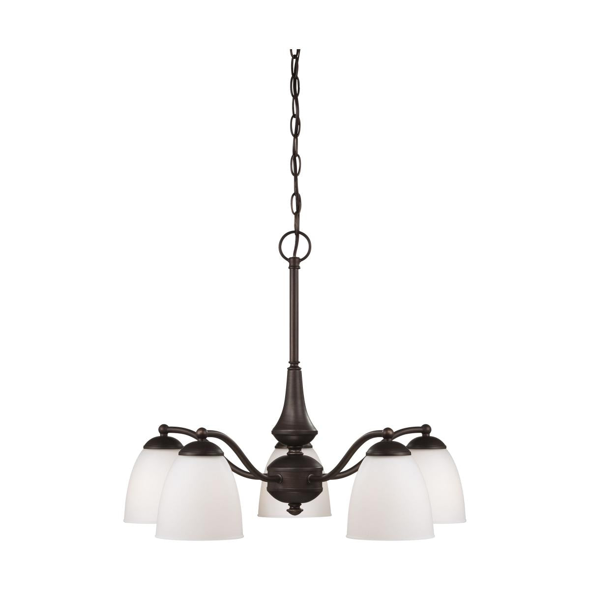 Patton - 5 Light Chandelier (Arms Down) with Frosted Glass - Prairie Bronze Finish - Satco 60-5143